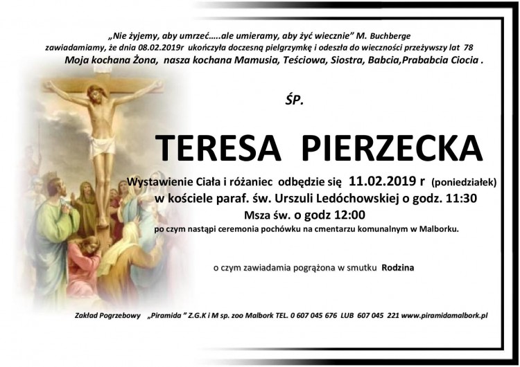 Zmarła Teresa Pierzecka. Żyła 78 lat.