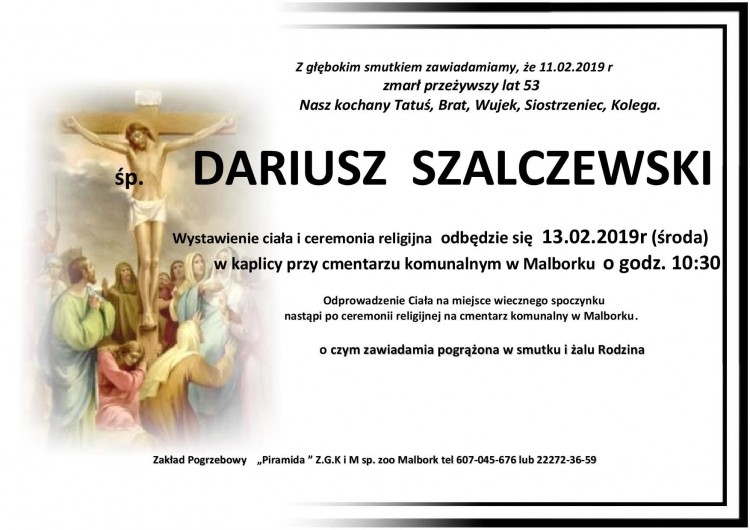 Zmarł Dariusz Szalczewski. Żył 53 lata.