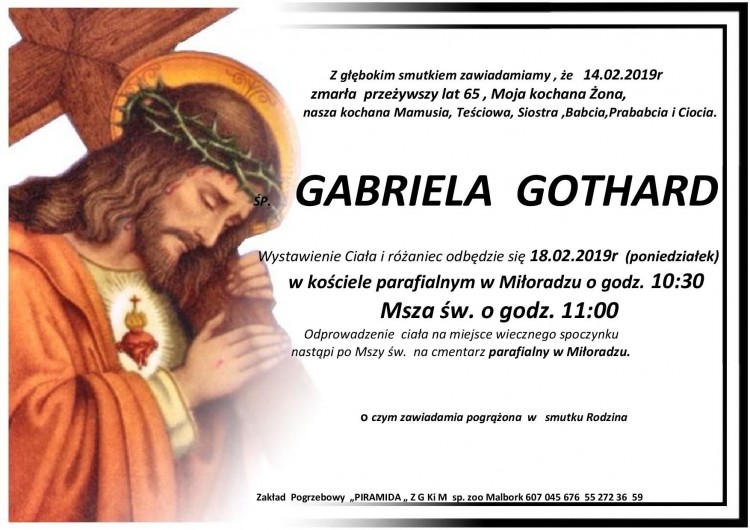 Zmarła Gabriela Gothard. Żyła 65 lat.