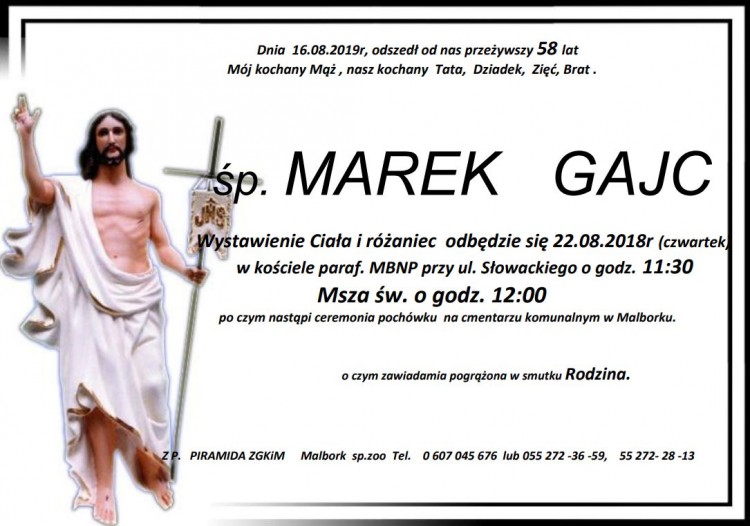 Zmarł Marek Gajc. Żył 58 lat.