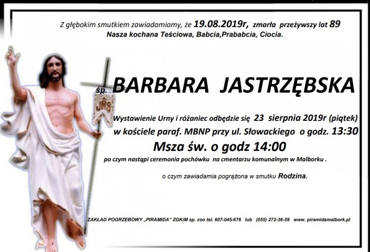 Zmarła Barbara Jastrzębska. Żyła 89 lat.