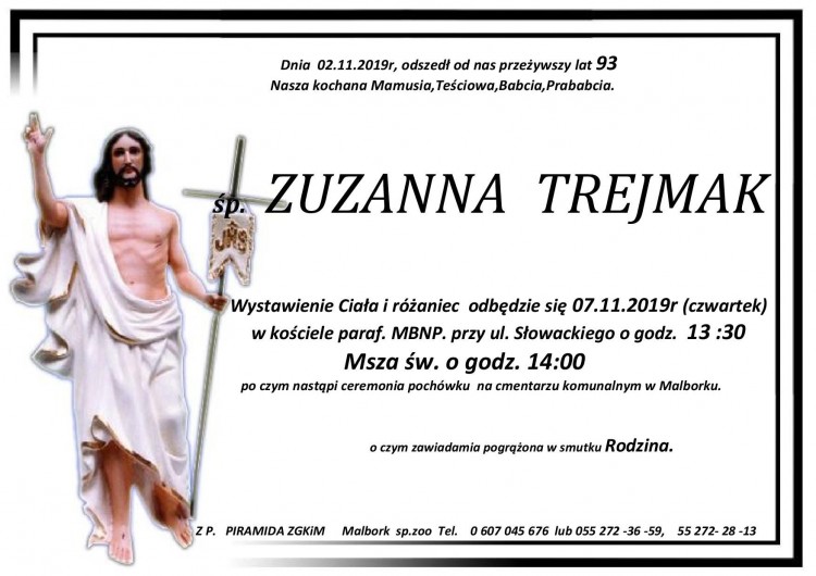 Zmarła Zuzanna Trejmak. Żyła 93 lata.