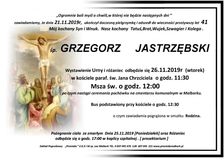 Zmarł Grzegorz Jastrzębski. Żył 41 lat.