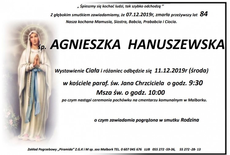 Zmarła Agnieszka Hanuszewska. Żyła 84 lata.