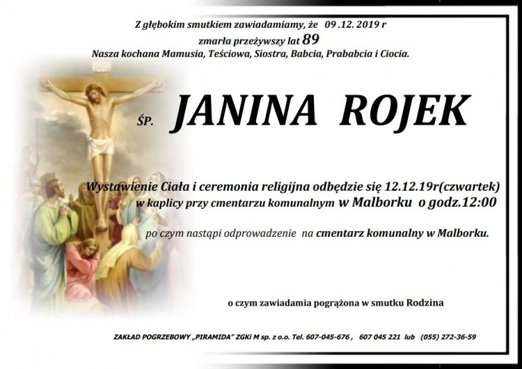Zmarła Janina Rojek. Żyła 89 lat.