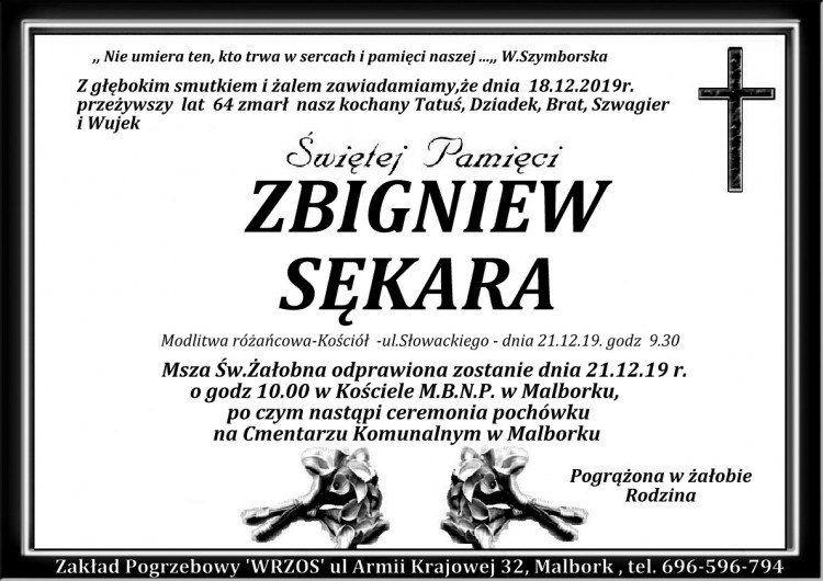 Zmarł Zbigniew Sękara. Żył 64 lata.