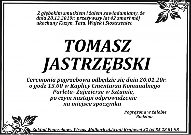 Zmarł Tomasz Jastrzębski. Żył 42 lata.