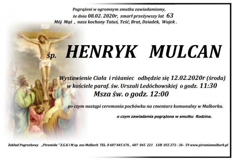 Zmarł Henryk Mulcan. Żył 63 lata.