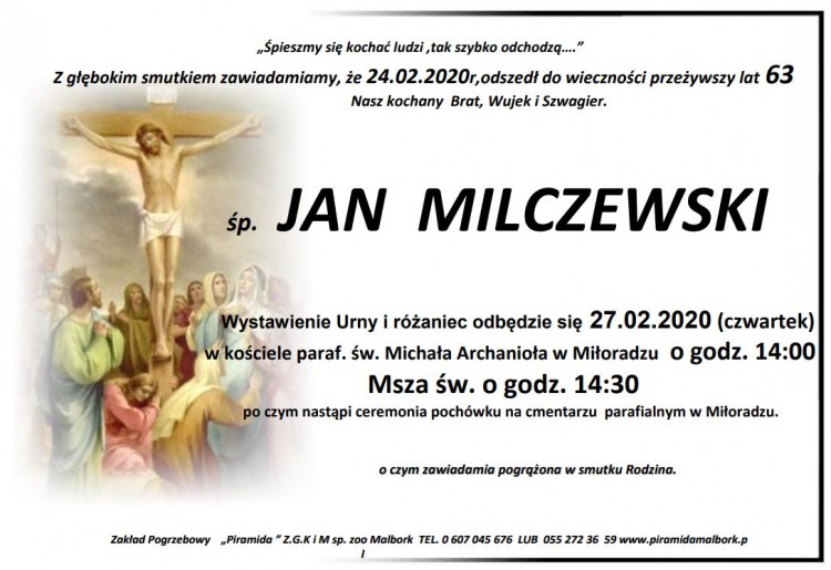 Zmarł Jan Milczewski. Żył 63 lata.