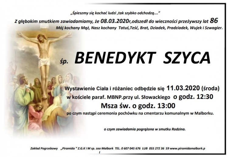 Zmarł Benedykt Szyca. Żył 86 lat.