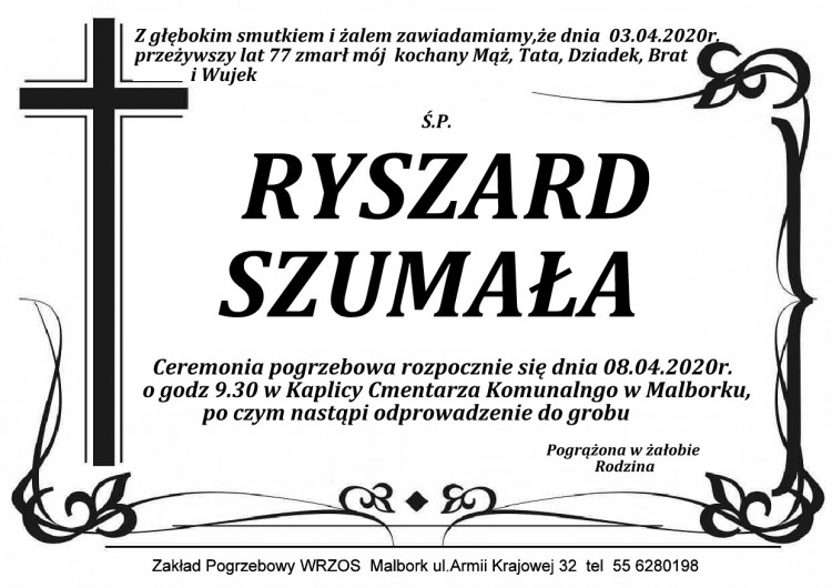 Zmarł Ryszard Szumała. Żył 77 lat.