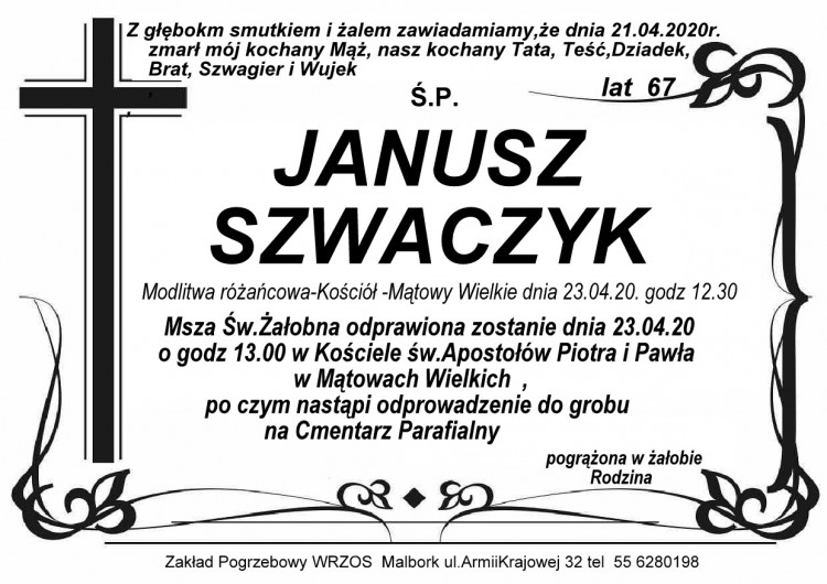 Zmarł Janusz Szwaczyk. Żył 67 lat.