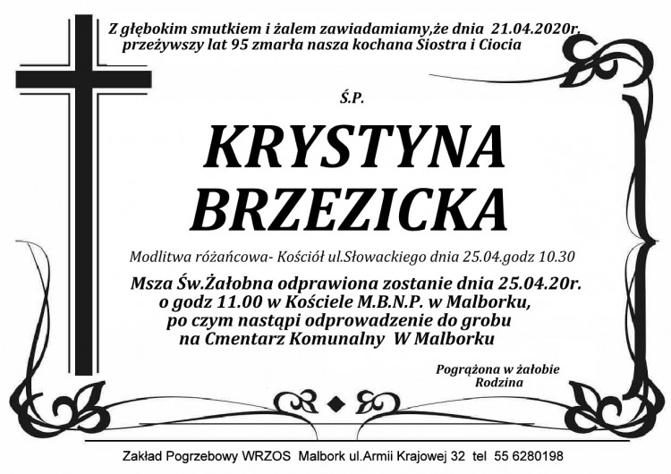 Zmarła Krystyna Brzezicka. Żyła 95 lat.