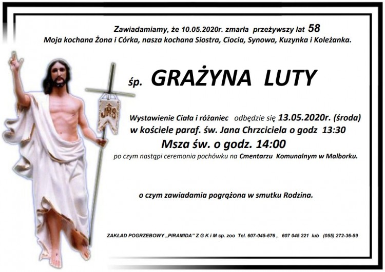 Zmarła Grażyna Luty. Żyła 58 lat.