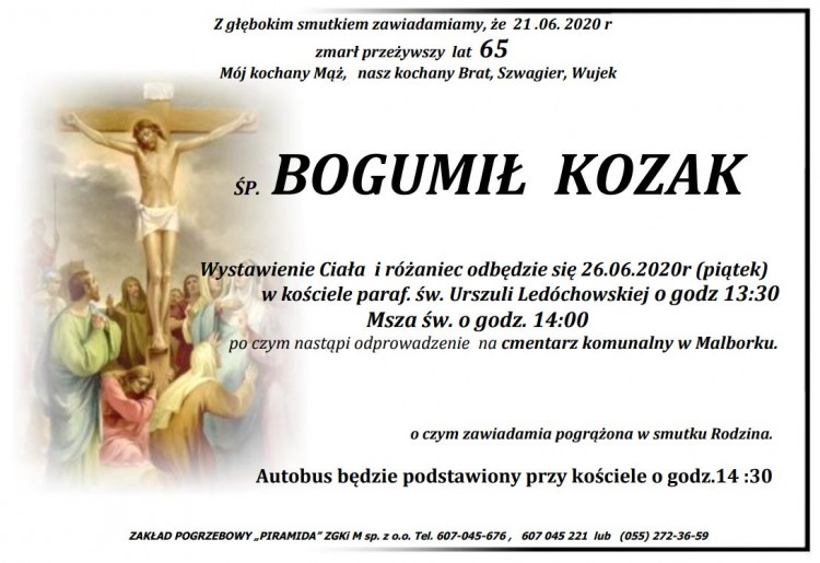 Zmarł Bogumił Kozak. Żył 65 lat.