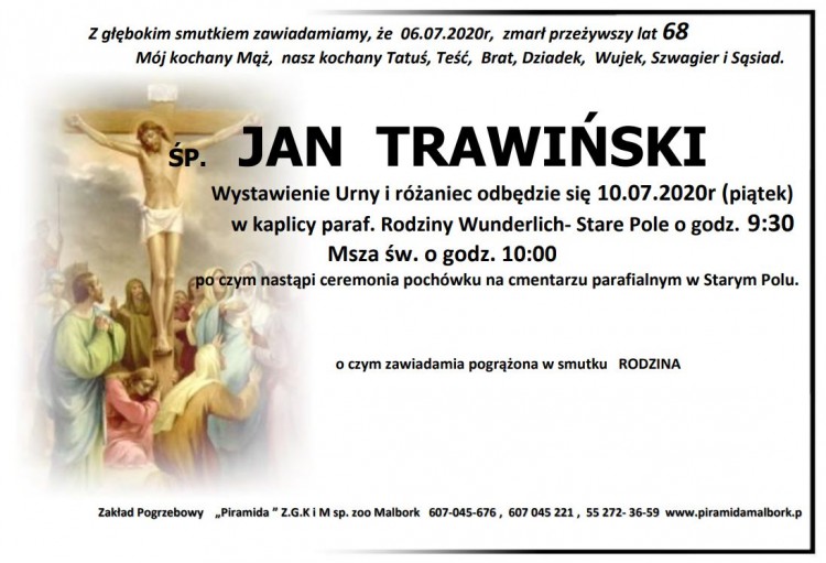 Zmarł Jan Trawiński. Żył 68 lat.