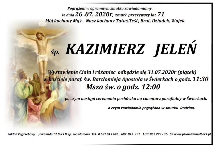 Zmarł Kazimierz Jeleń. Żył 71 lat.