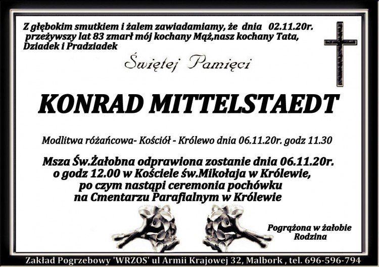 Zmarł Konrad Mittelstaedt. Żył 83 lata.
