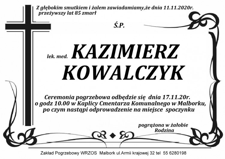 Zmarł Kazimierz Kowalczyk. Żył 85 lat.