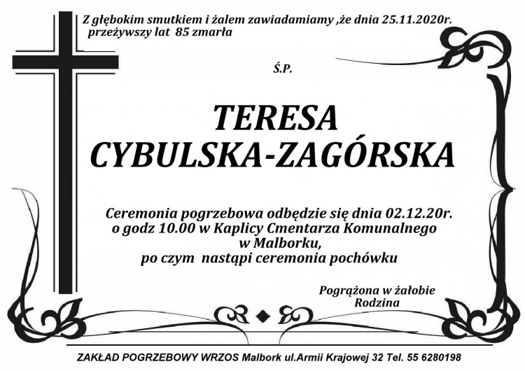 Zmarła Teresa Cybulska - Zagórska. Żyła 85 lat.