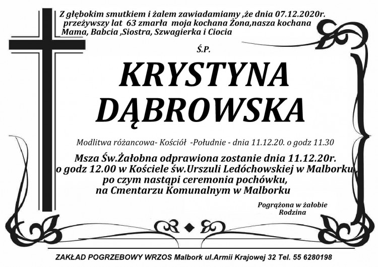 Zmarła Krystyna Dąbrowska. Żyła 63 lata.