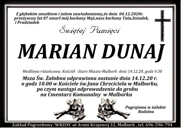 Zmarł Marian Dunaj. Żył 87 lat.