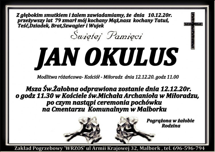 Zmarł Jan Okulus. Żył 79 lat.