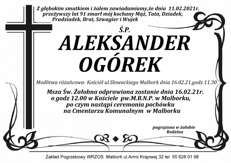 Zmarł Aleksander Ogórek. Żył 91 lat.