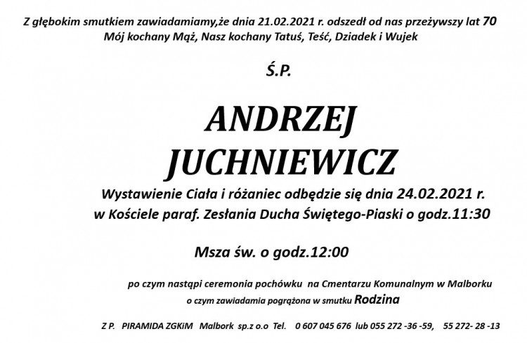 Zmarł Andrzej Juchniewicz. Żył 70 lat.