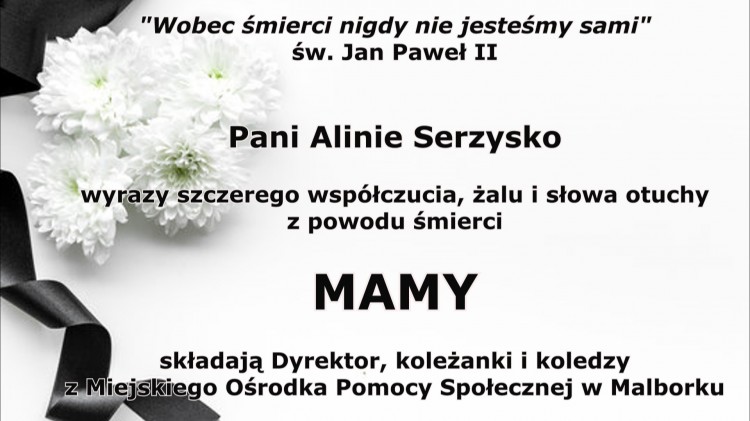 Kondolencje Dyrektora i pracowników Miejskiego Ośrodka Pomocy Społecznej&#8230;