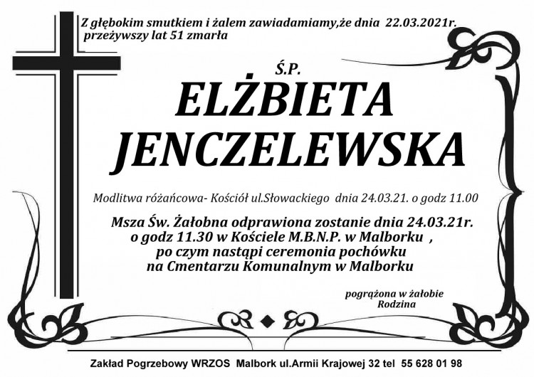 Zmarła Elżbieta Jenczelewska. Żyła 51 lat.