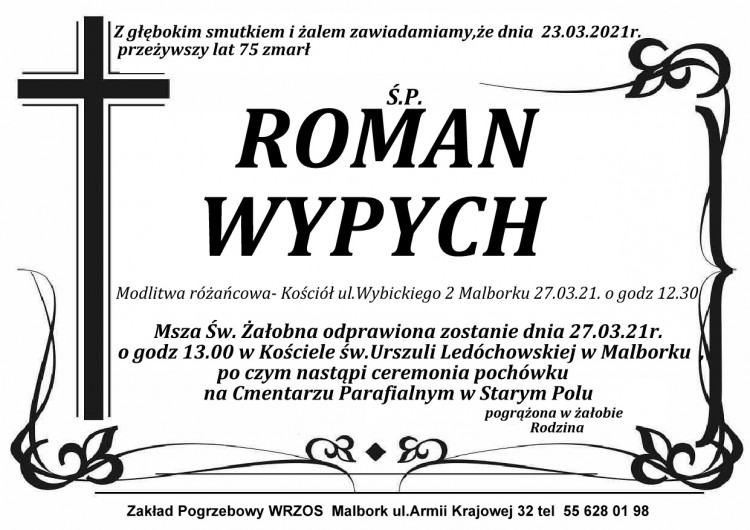 Zmarł Roman Wypych. Żył 75 lat.