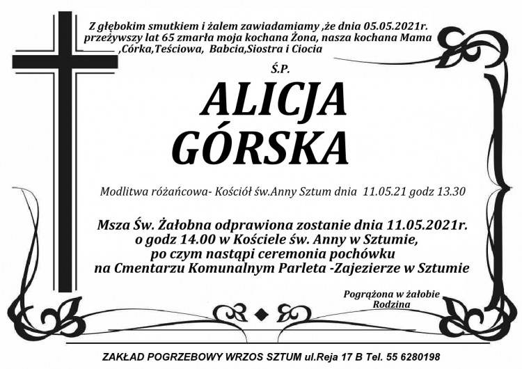 Zmarła Alicja Górska. Żyła 65 lat.