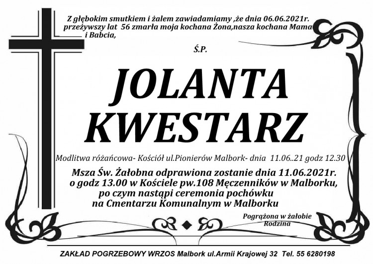 Zmarła Jolanta Kwestarz. Żyła 56 lat.