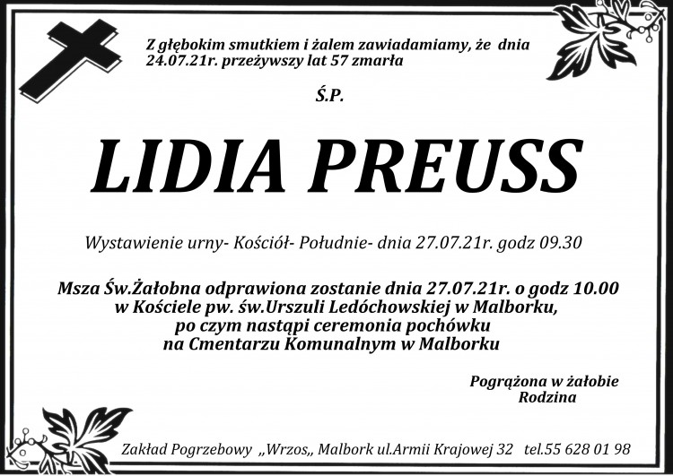 Zmarła Lidia Preuss. Żyła 57 lat.