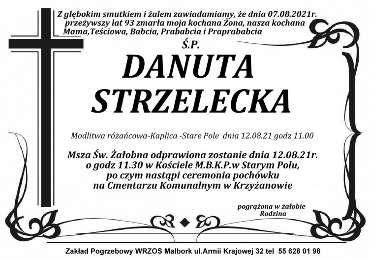 Zmarła Danuta Strzelecka. Żyła 93 lata.