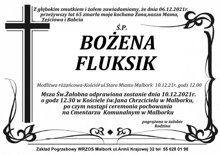 Zmarła Bożena Fluksik. Żyła 65 lat.