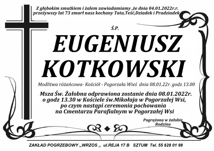Zmarł Eugeniusz Kotkowski. Żył 73 lata.