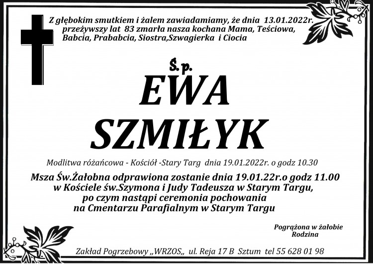 Zmarła Ewa Szmiłyk. Żyła 83 lata.