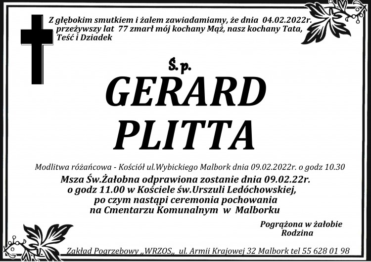 Zmarł Gerard Plitta. Żył 77 lat.