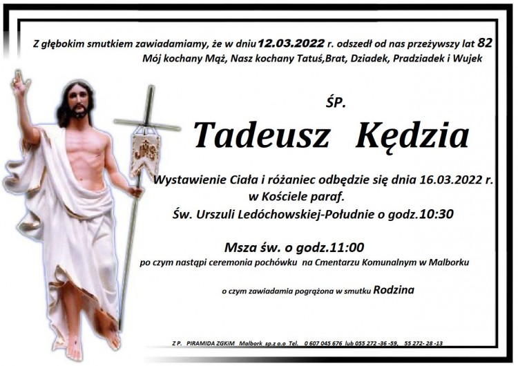 Zmarł Tadeusz Kędzia. Żył 82 lata.