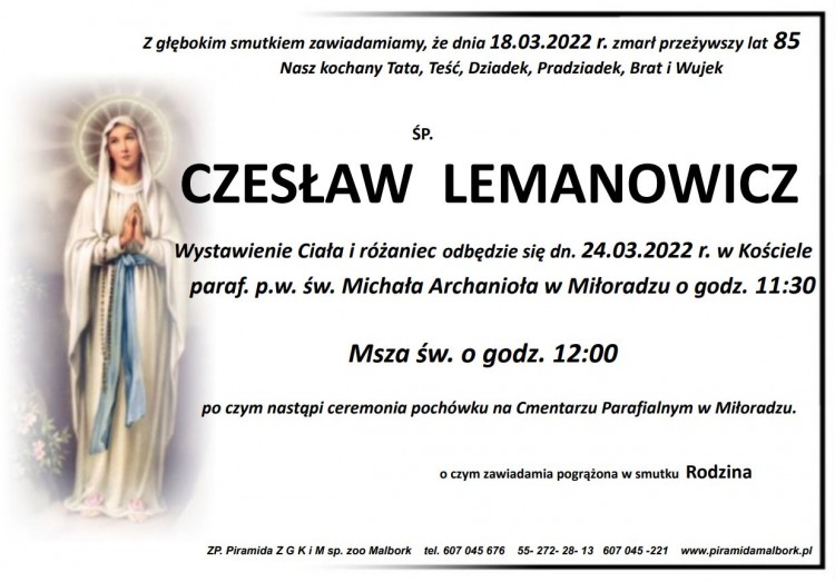 Zmarł Czesław Lemanowicz. Żył 85 lat.