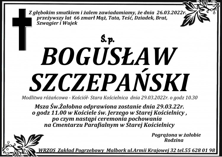 Zmarł Bogusław Szczepański. Żył 66 lat.