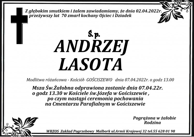 Zmarł Andrzej Lasota. Żył 70 lat.