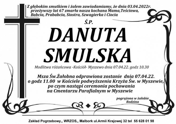 Zmarła Danuta Smulska. Żyła 67 lat.