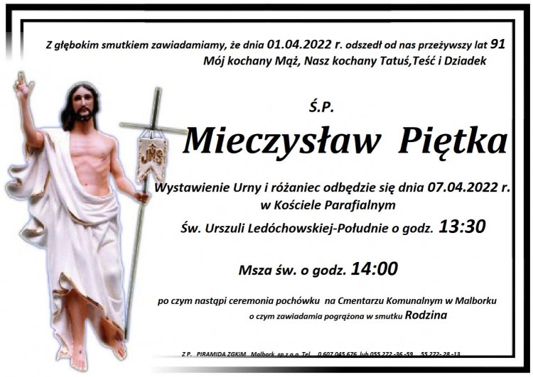 Zmarł Mieczysław Piętka. Żył 91 lat.