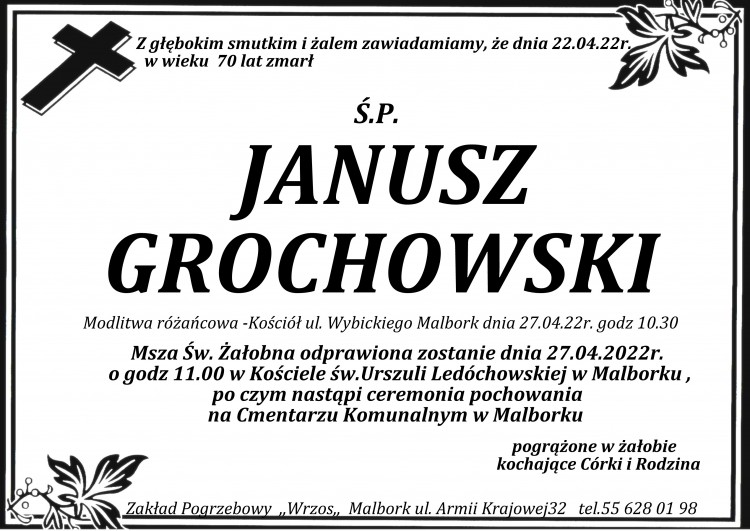 Zmarł Janusz Grochowski. Żył 70 lat.