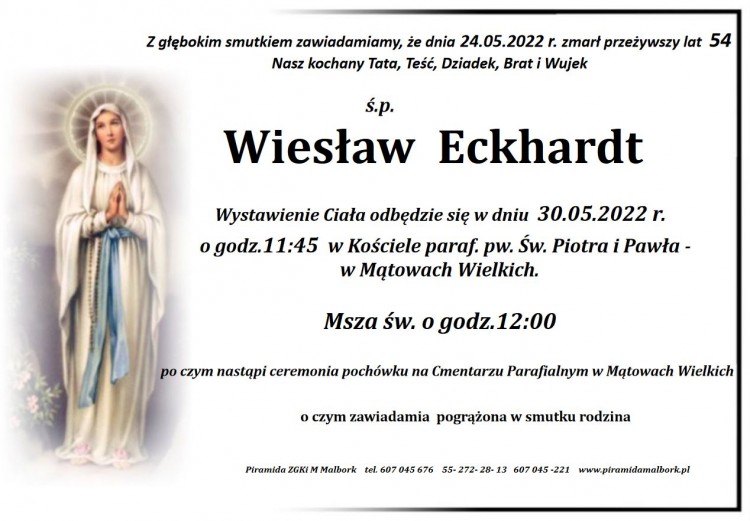 Zmarł Wiesław Eckhardt. Żył 54 lata.