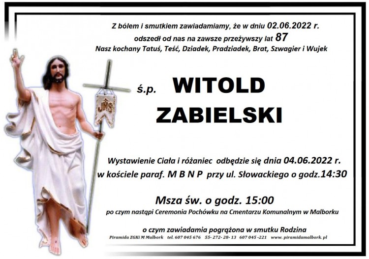 Zmarł Witold Zabielski. Żył 87 lat.