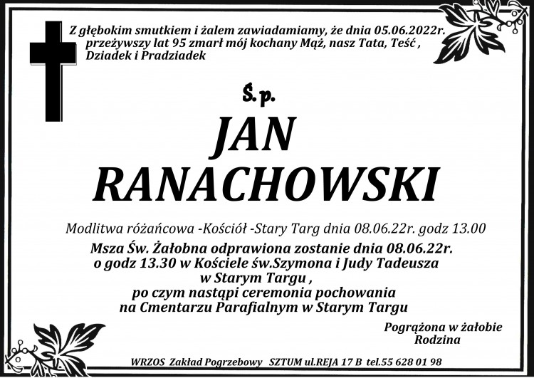 Zmarł Jan Ranachowski. Żył 95 lat.